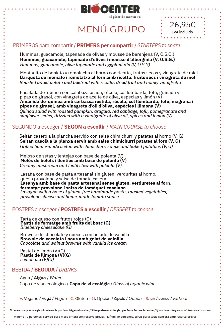 Menú Grupo Biocenter Menú Grupo Biocenter